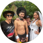 Buff butler with the hens